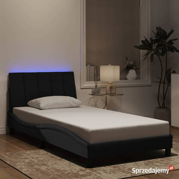 Rama łóżka z LED czarna aksamitna 100x200 74cm Łóżka Warszawa