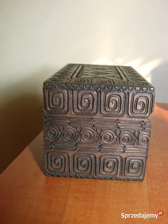 drewniane pudełko na karty PRL Pruszcz Gdański