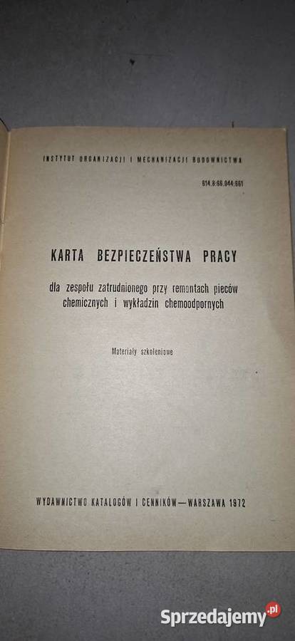 Karta BHP PRL 1972 unikatowy poradnik chemika Łęczyca