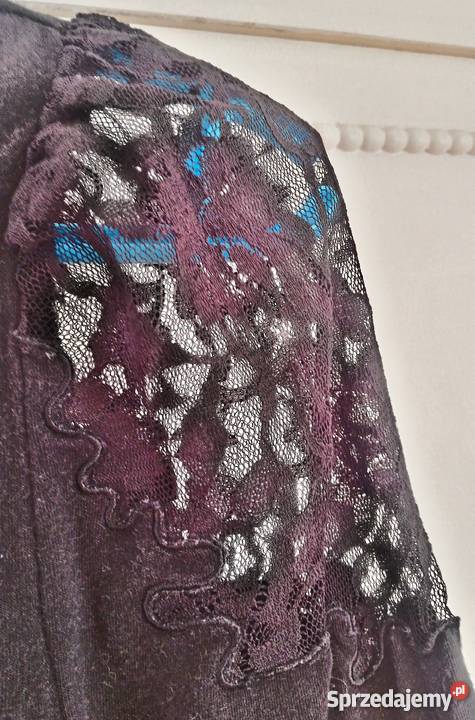 Elegancka czarna bluzka HM 36 S koronka ramiona Szczecin