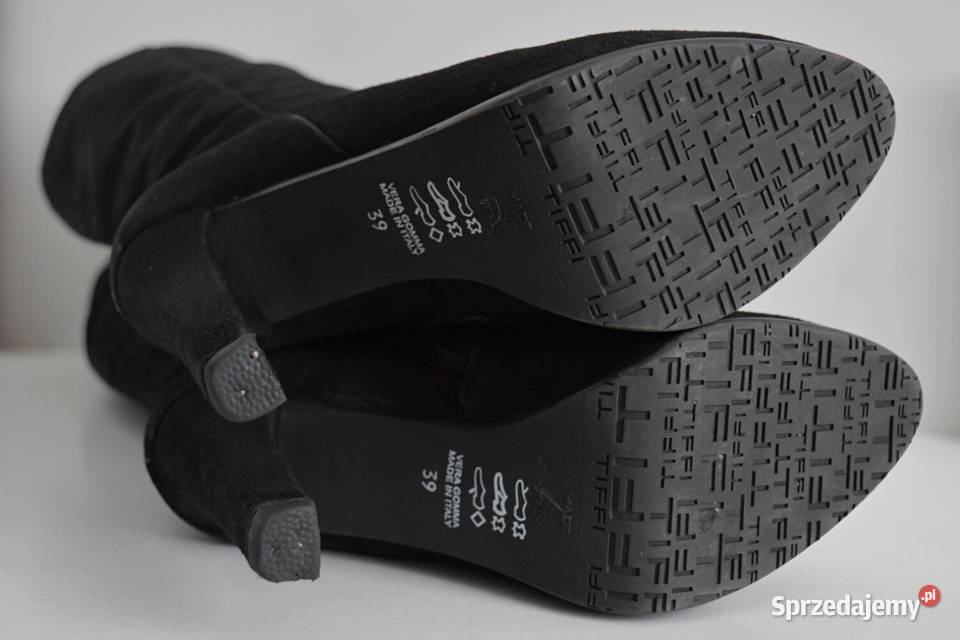 Zamszowe kozaki kolano TIFFI na szpilce i Białystok