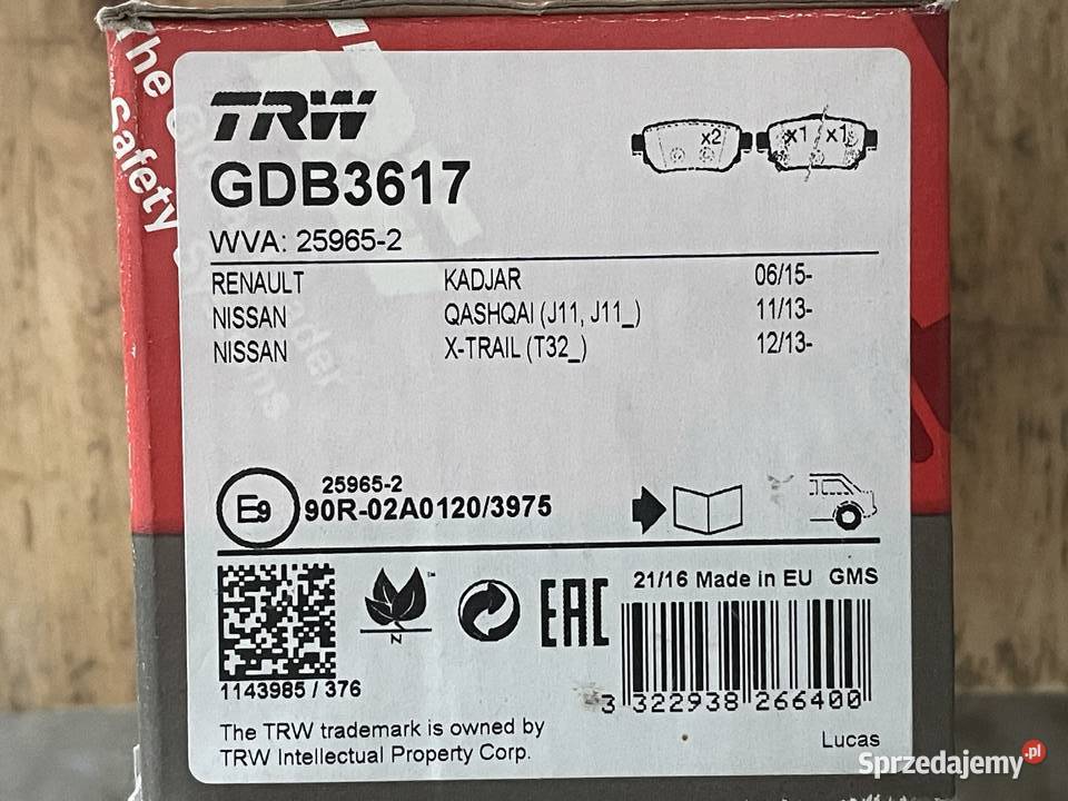 2X TRW GDB3648 GDB3617 KLOCKI HAMULCOWE TYŁ Klocki hamulcowe Zgierz