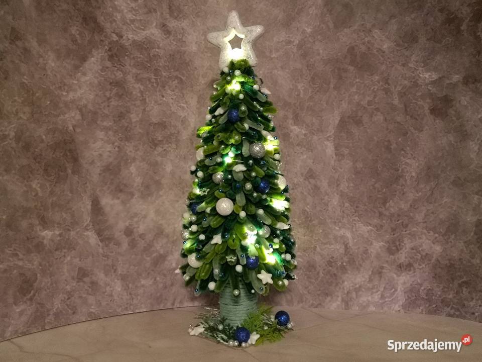 Choinka świąteczna biało niebieskarękodzieło LED Kielce