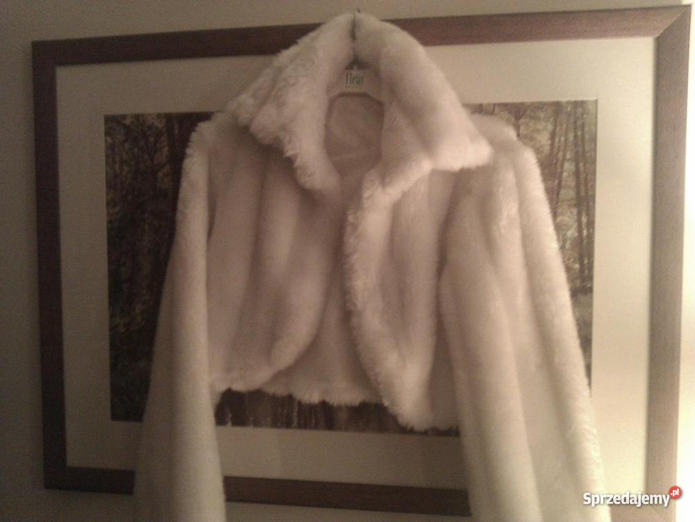 Bolerko futrzane mięciutkie z długim rękawem biały Warszawa