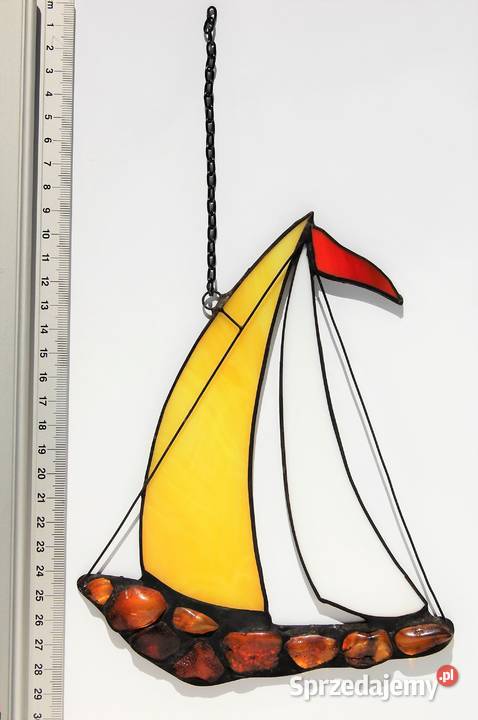 Żaglówka łódź z bursztynem bałtyckim witraż Lublin