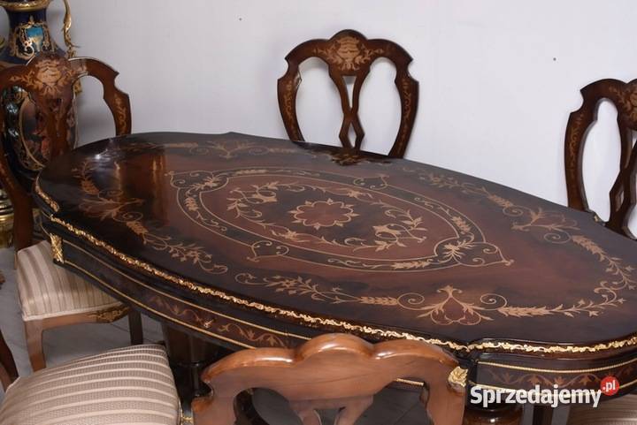 Okrągły Stół 6 Krzesła Intarsje Styl Ludwikowski małopolskie Kraków