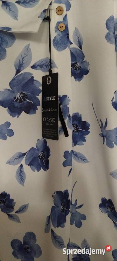 Bluzka w kolorze białym w granatowe kwiatki Bluzki i koszule Moda i Styl Lublin