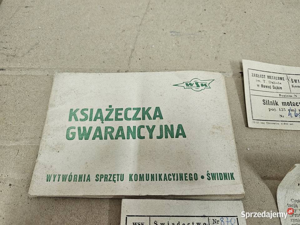 Świadectwo kontroli jakości Wsk 125 Książka Kłodawa