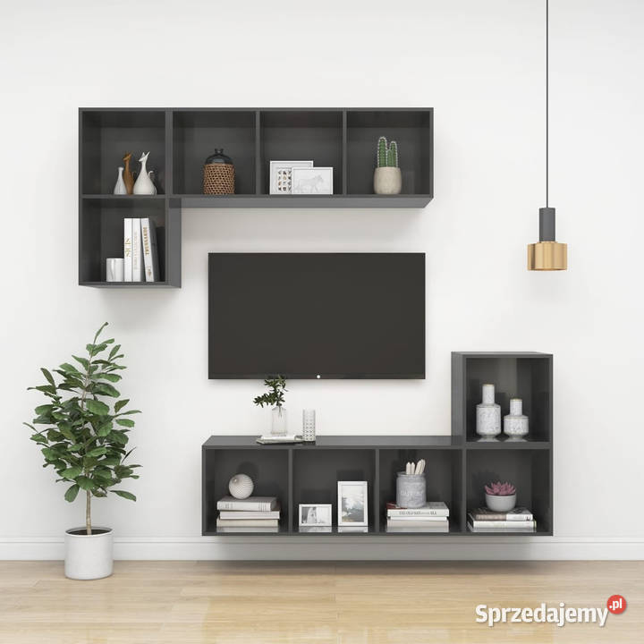 Wisząca szafka pod TV wysoki połysk szara Warszawa