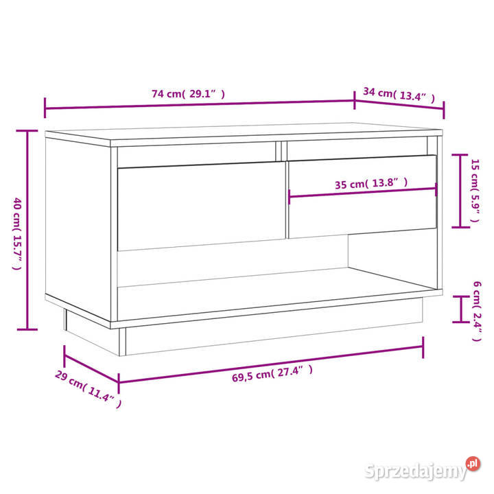 Szafka pod TV miodowy brąz 74x34x40 lite drewno Warszawa sprzedam