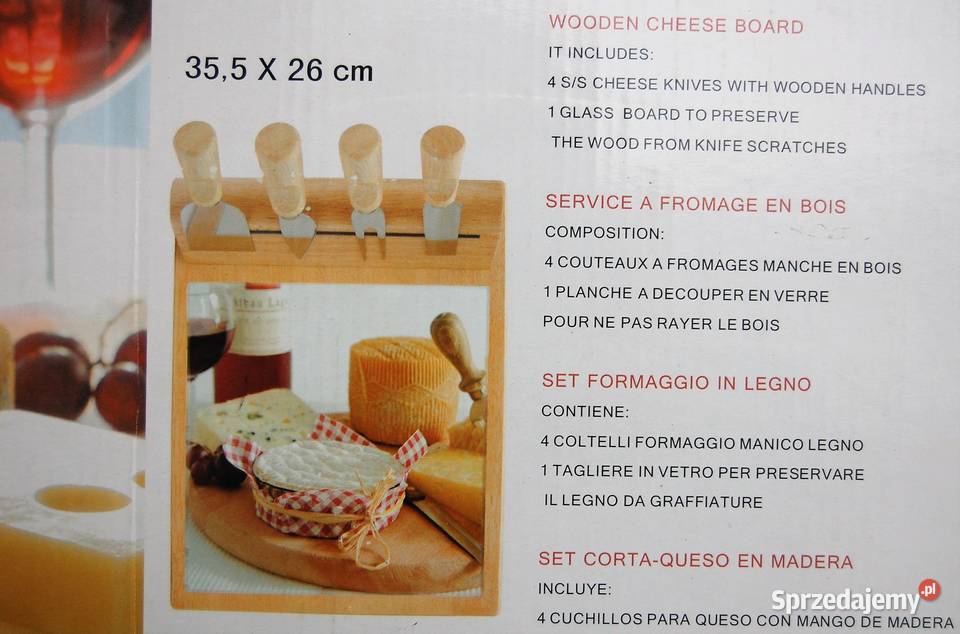 Drewniana deska do serów z 4 nożami 355 x 26 Lublin