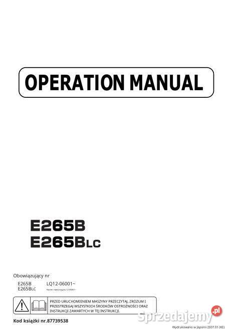 Kobelco E265b E265blc instrukcja obsługi DTR motoryzacja, transport Kielce