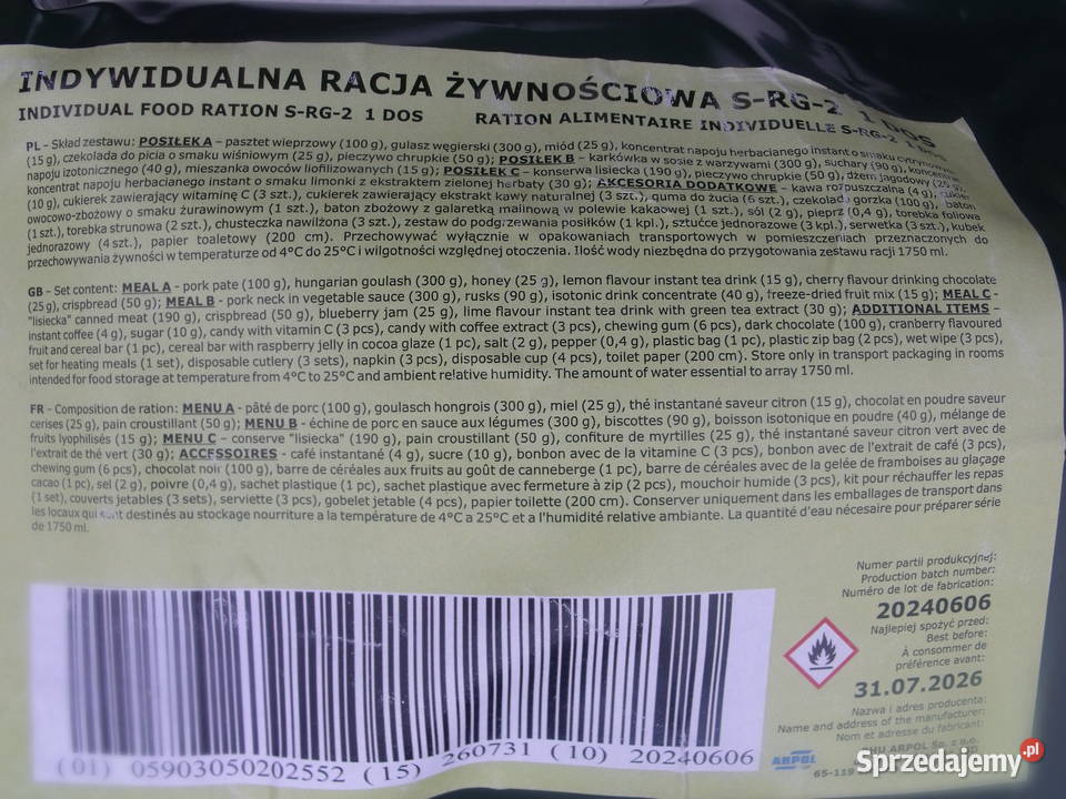 Wojskowa Indywidualna Racja Żywnościowa SRG2 Sieradz