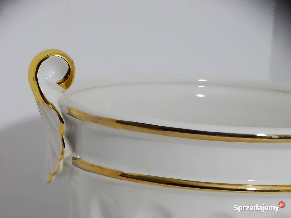 Wazon ceramiczny z uchwytami biały ze złotem Biłgoraj