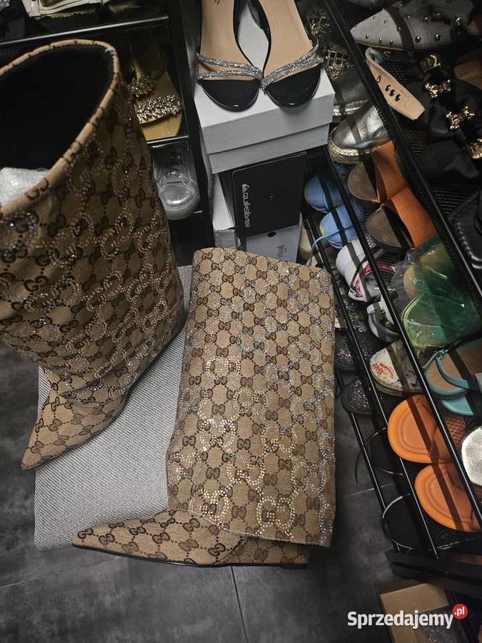 Buty cudowne cyrkonie na Gucci tkanina Mucharz