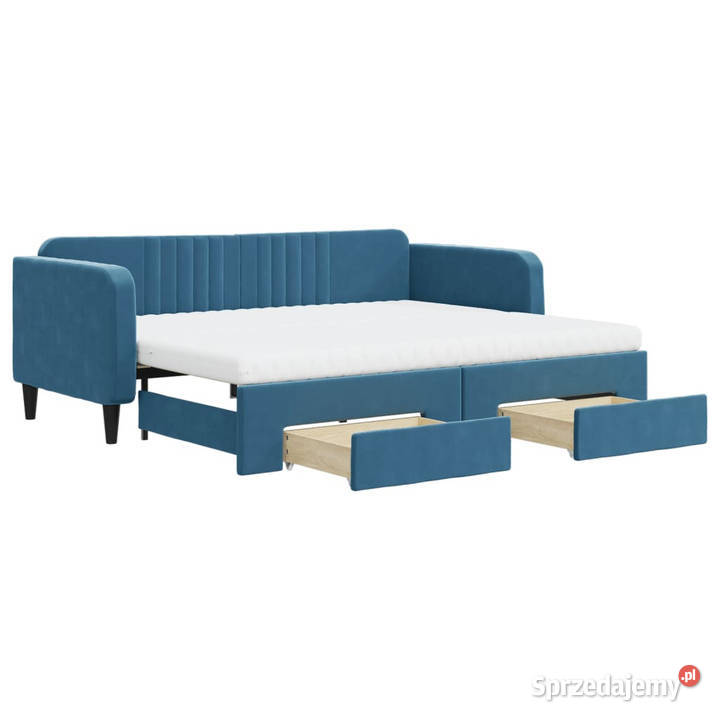 Sofa rozsuwana z szufladami niebieska aksamit 100cm mazowieckie Warszawa sprzedam