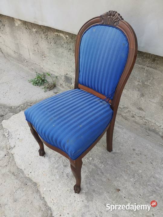 Mahoniowe kobaltowe krzesło antyk Do renowacji Wałbrzych
