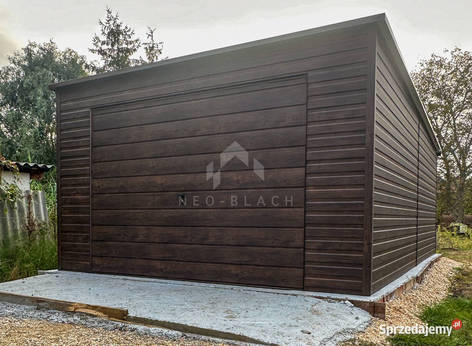 Garaż Blaszany 4x6m Brama uchylna Rynny Ciemny Nowy Tomyśl
