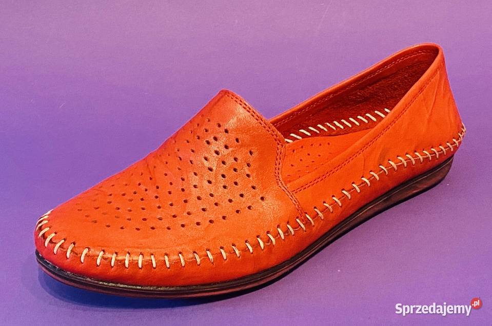 Czerwone skórzane damskie mokasyny rozmiar 39 Żyrardów