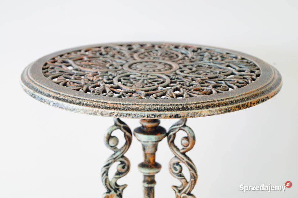 Rustykalny żeliwny kwietnik stolik retro