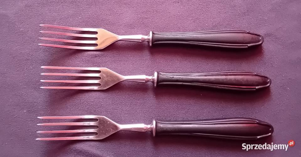 Trzy widelce Gerlach z bakelitowymi trzonkami wielkopolskie Koźminek