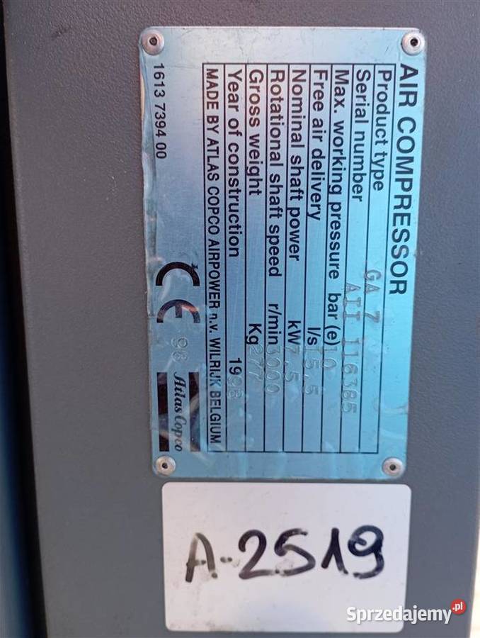Sprężarka śrubowa Atlas Copco GA7 7KW S003799 Wilków