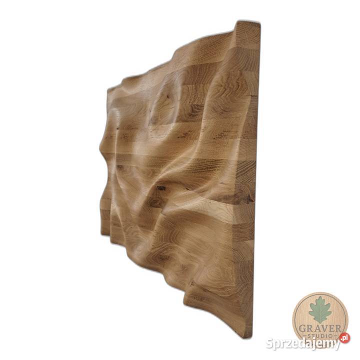 Płaskorzeźba dębowa fale 3D olejowana dekoracja Malechowo