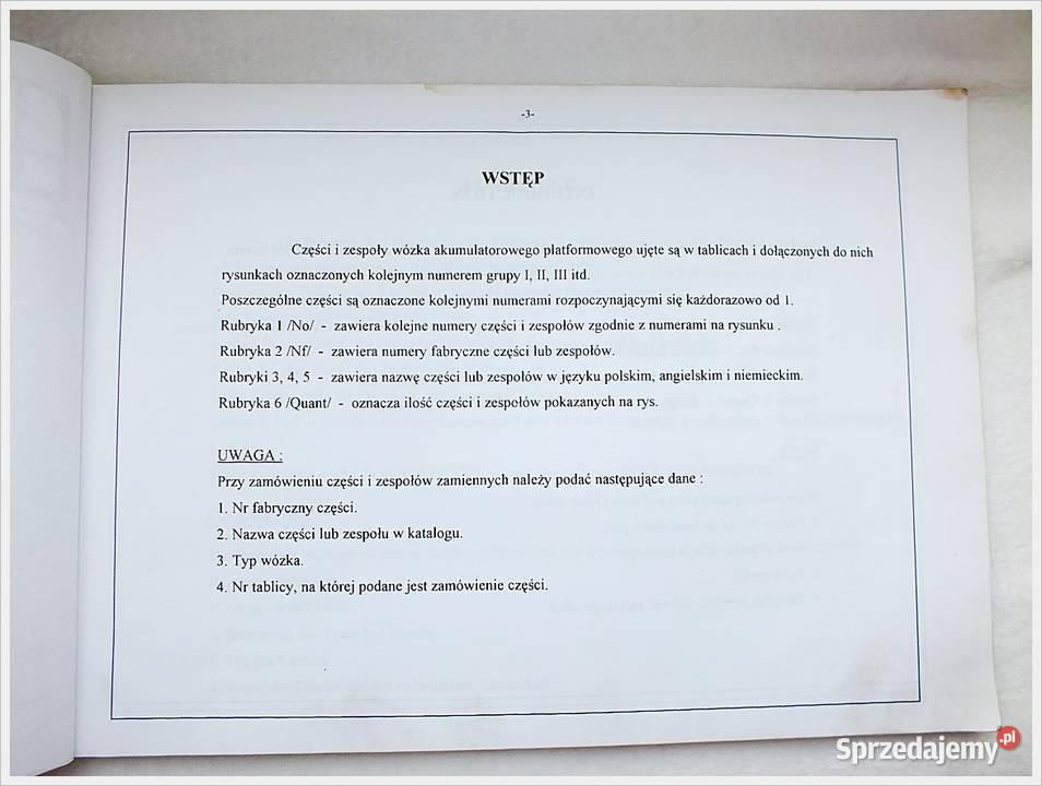 Katalog części wózek widłowy akumulatorowy WAN Pozostałe Żary