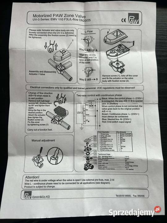 Zawór trójdrożny z siłownikiem 34 cala Grabówka sprzedam