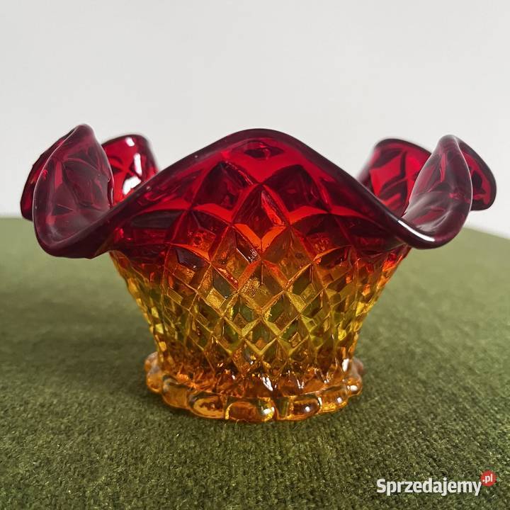 Patera czerwono pomarańczowe szkło małopolskie Nowy Sącz