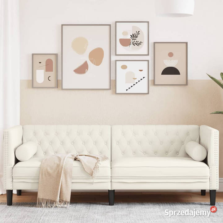 Sofa Chesterfield z wałkami trzyosobowa kremowa Warszawa sprzedam