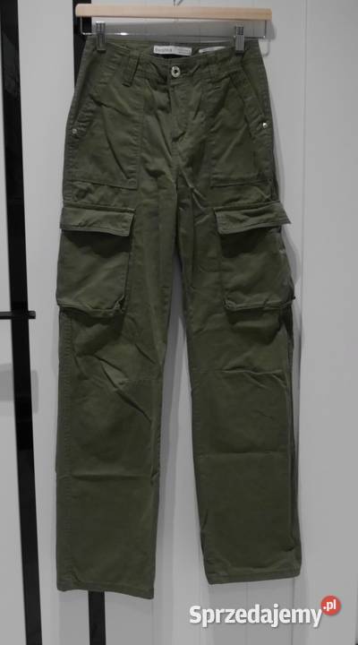 Bershka Cargo świetne spodnie bojówki 32 XXS zielony Wrocław