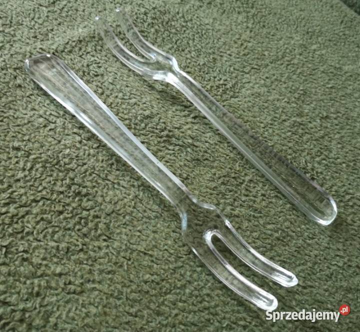 Dwa duże szklane widelce do sałaty 215 PRL Katowice