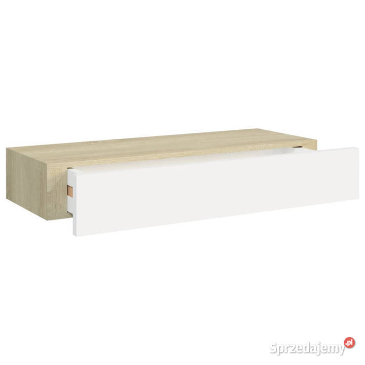 Półki ścienne z szufladą 2 dąb i biel 60x235x10 Warszawa