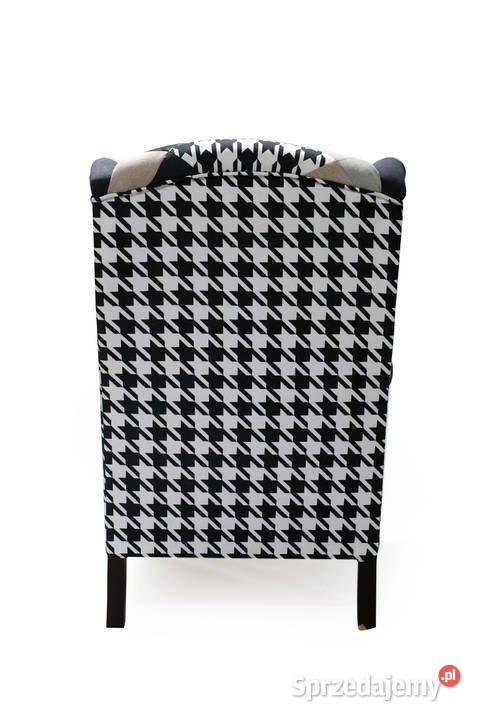 Fotel Uszak Nowoczesny Czarno Biały Welurowy Kazimierz Biskupi