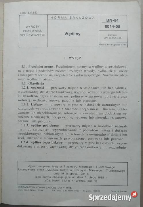 WĘDLINY NORMY INSTYTUT PRZEMYSŁU MIĘSNEGO I wielkopolskie