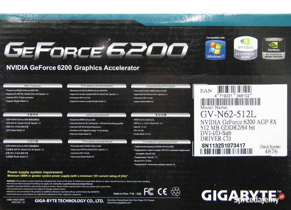 Gigabyte Geforce 6200 512MB 64bit DDR AGPx8 Cielądz