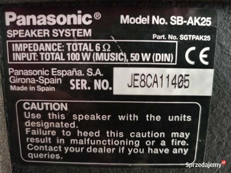 Kolumny Panasonic 6 Ohm 100 Watt Mega Bass Drawski Młyn