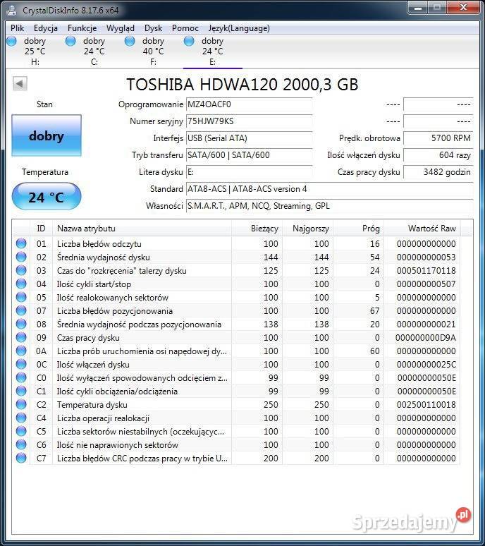 Dysk HDD 2TB SATA 35 Toshiba HDWA120