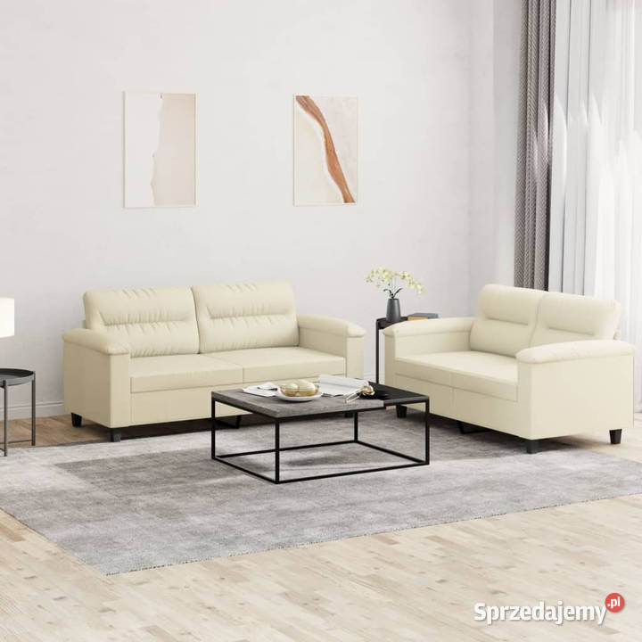 2osobowa sofa z poduszkami kremowa sztuczna Warszawa sprzedam