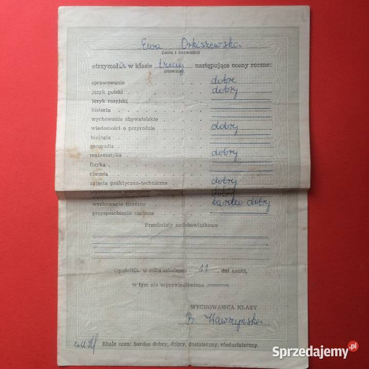1723 Świadectwa Szkolne Orkiszewska