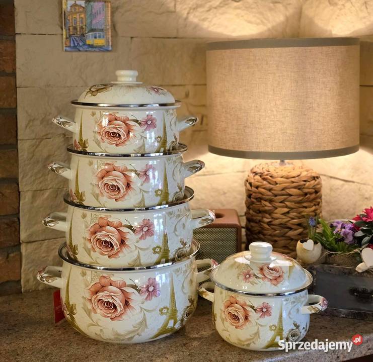 199 Garnki duże emalia róże Zabrze