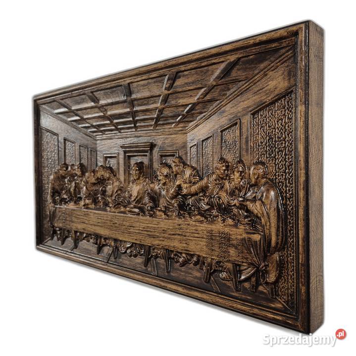 Płaskorzeźba w dębie Ostatnia Wieczerza Prezent Malechowo