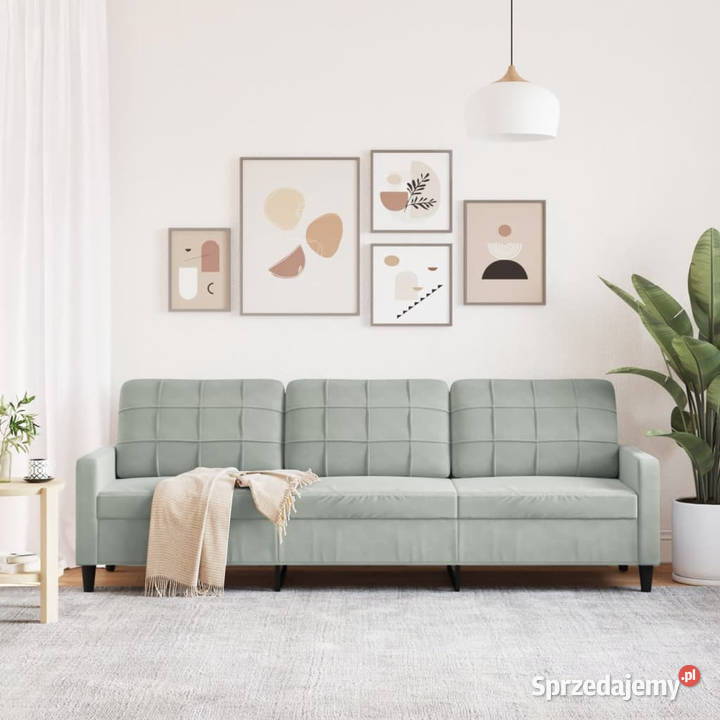 Sofa 3osobowa jasnoszary 210 obita aksamitem Sofy i kanapy Dom i Ogród Warszawa