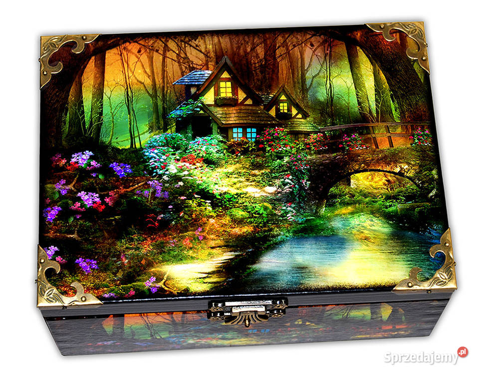 SZKATUŁKA DREWNIANA pudełko MAGICAL FOREST 19x14 Pozostałe Wyposażenie wnętrz Bydgoszcz