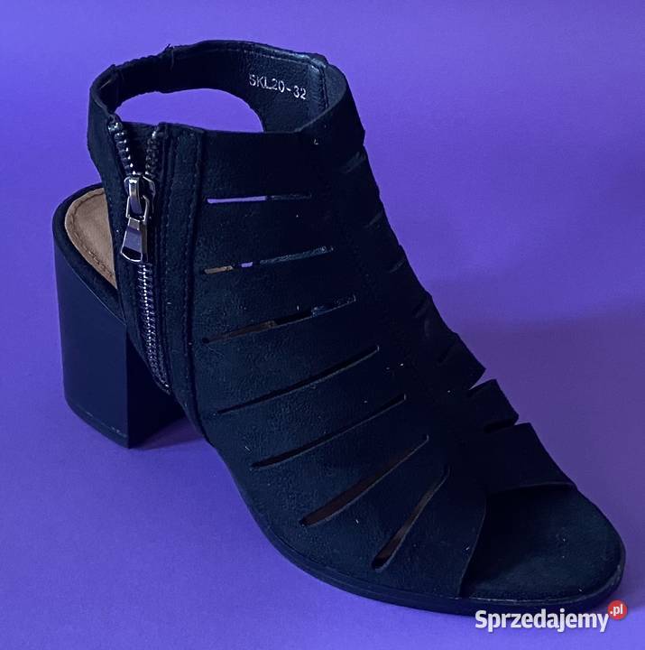 Czarne damskie sandały na obcasie rozmiar 36