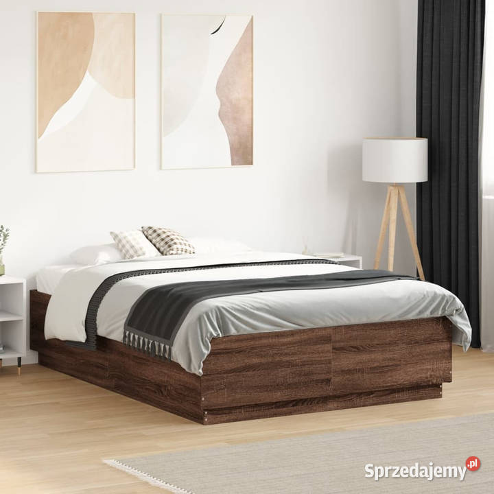 Rama łóżka z LED brązowy dąb 135x190 WM3209652 40cm Łóżka mazowieckie Warszawa
