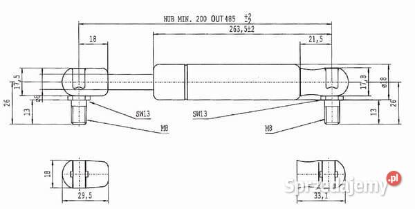 Sprężyna gazowa L485 mm 200N Stabilus CA083739 małopolskie Kamionna