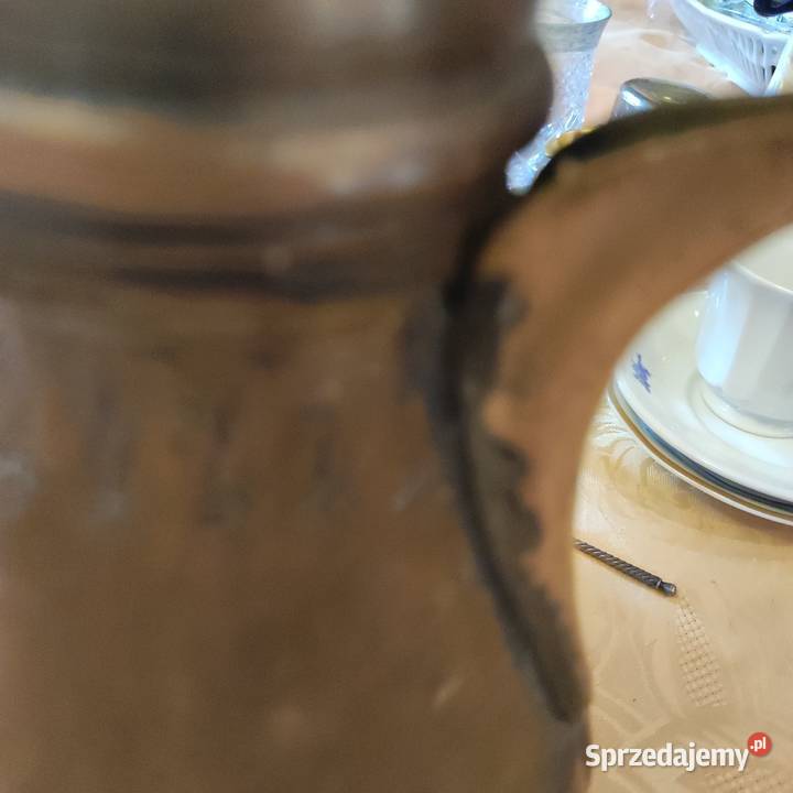 Dzbanek miedziany mosiądzowany XIX wiek starszy Wrocław