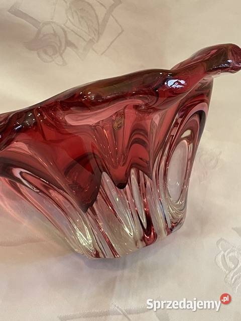 Różowa artystyczna patera ze szkła Bohemia Kraków sprzedam